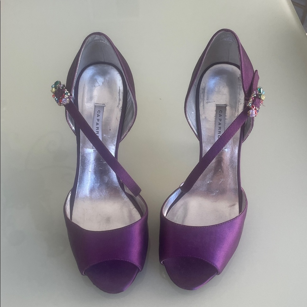 Caparros Purple Satin Peep-Toe Heels